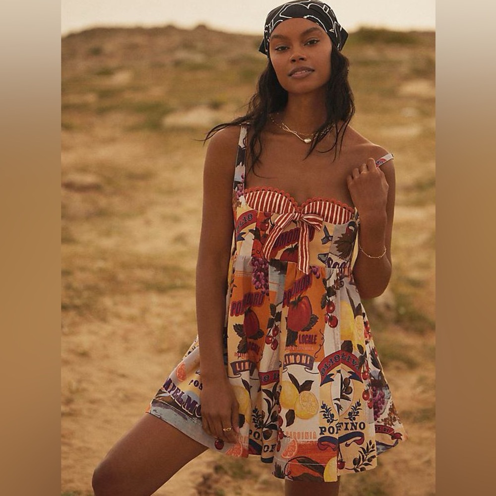 Maeve Layered Bustier Romper - Positano print